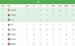 中超足球联赛积分榜,申花领跑，国安紧随，山东泰山稳居前列
